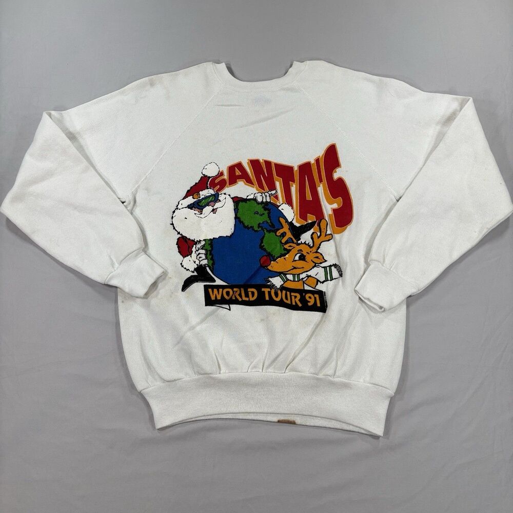 VTG U.S. Sweats White Santa's World Tour Sweatshirt Medium Unisex